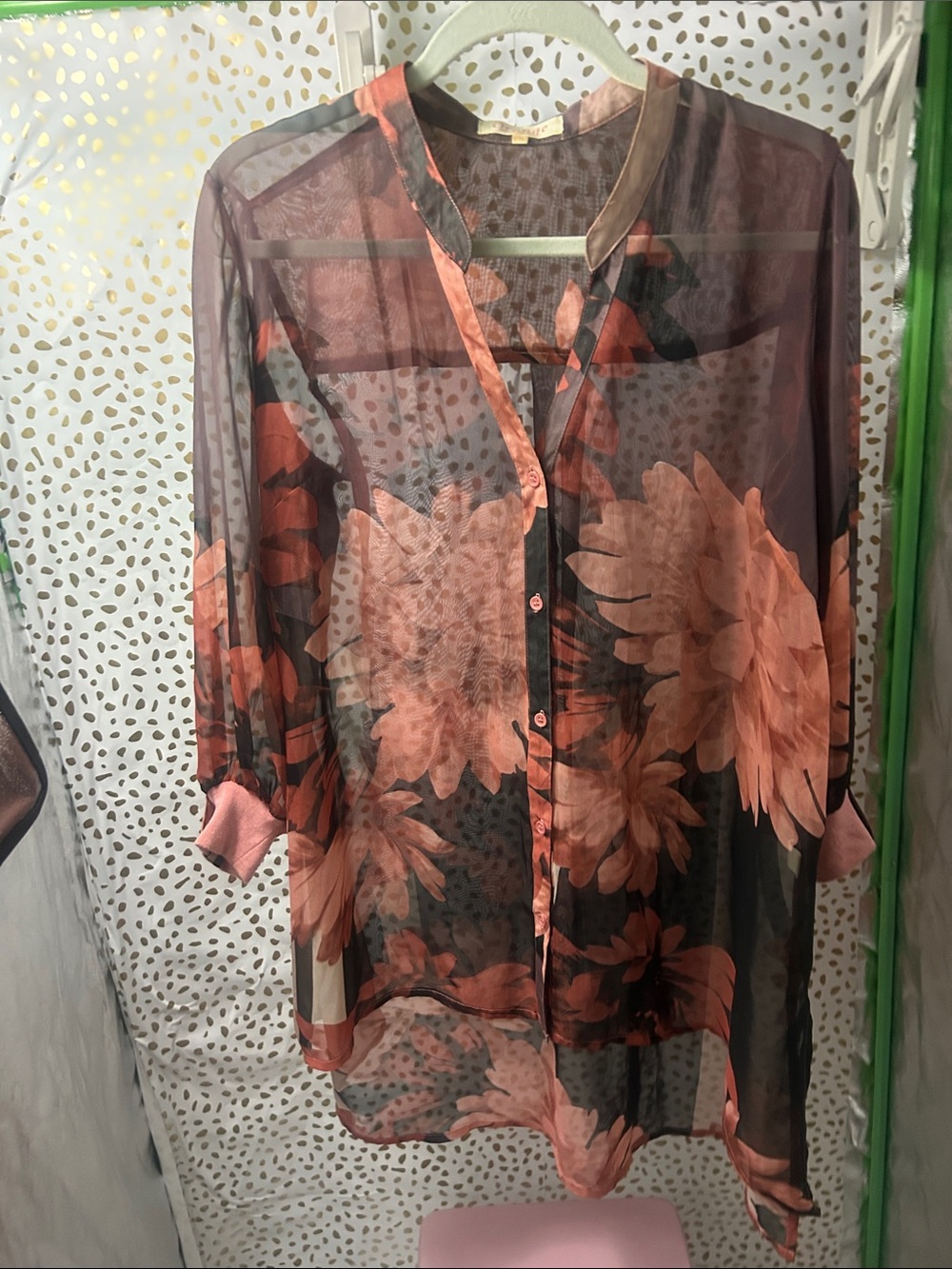Orage Sheer Floral Tunic - Coral on Black